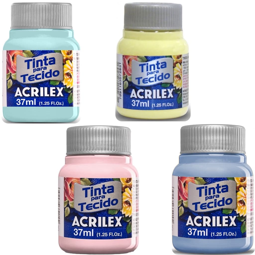 Kit 4 Cores Tinta Tecido Acrilex 37ml Tons Pasteis Bebê