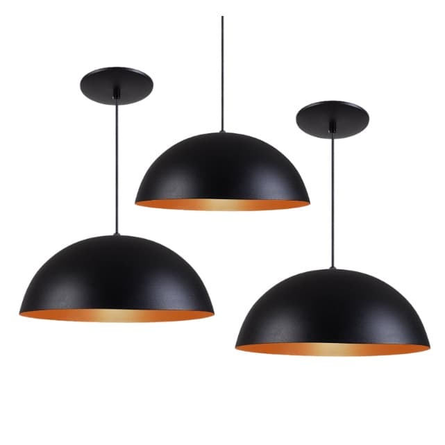 Kit 3 Pendente Meia Lua Meia Bola 50cm em Alumínio Preto Branco Cobre Luminária Lustre