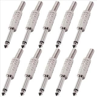 Kit 10 Plug P10 Conector Mono Metálico Guitarra Violão Baixo Viola Teclado - Conector p10