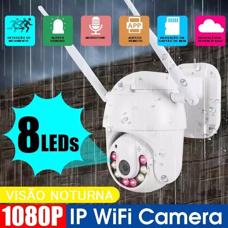 Camera Ip Wifi 2 Mpx Externa Ptz 8 leds Speed Dome Prova De Água Zoom