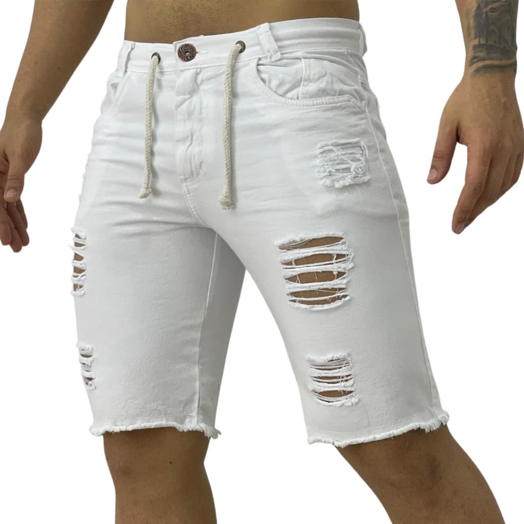 Bermuda Jeans Masculina Destroeyd Elastano Alta Qualidade