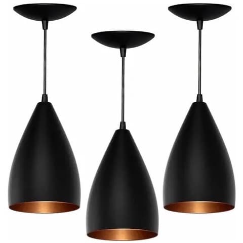 Conjunto 3 Lustres Vegas Luminaria Pendente ( Preto e Cobre )