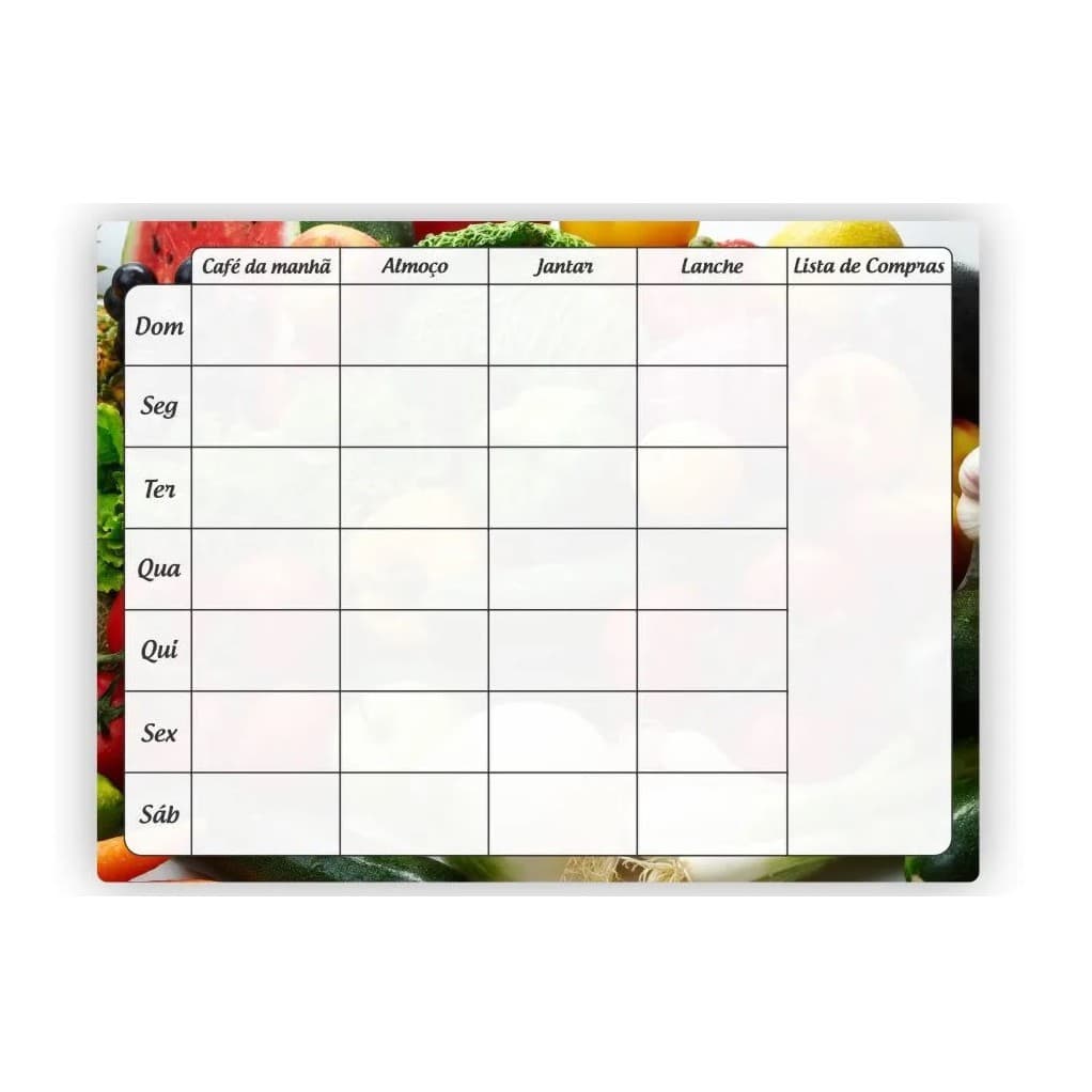 Imã Geladeira Cardápio Semanal Planner Dieta Alimentação Equilibrada