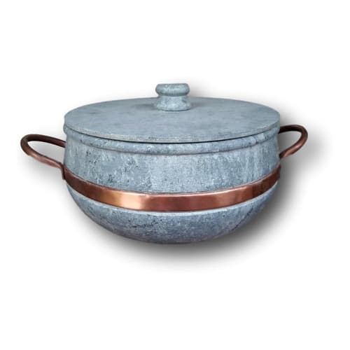 Panela De Pedra 2.5 Litros, Alça De Cobre, Com Tampa