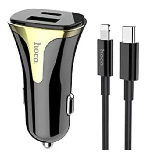 Carregador Veicular Hoco Z31a porta dupla  USB/Type C QC3.0 com cabo Type C p/ Iphone
