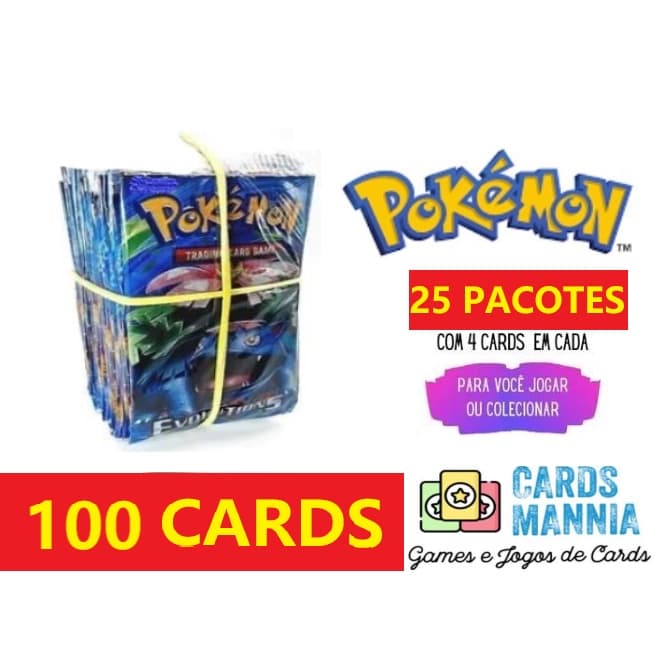 Kit 100 Cards Pokemon 25 Pacotes Barato Pikachu Duelo Pokemon Go