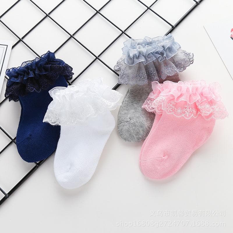 Meias De Bebê Recém-Nascido De Renda Algodão Macio Princesa Baby Girl Primavera Verão Chão Sólido Infantil Toddler