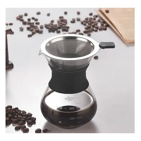 Passador De Café Vidro E Coador Inox 350 Ml Alça Silicone