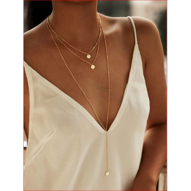 Colar feminino dourado  em camadas conjunto com 3 peças geométrico
