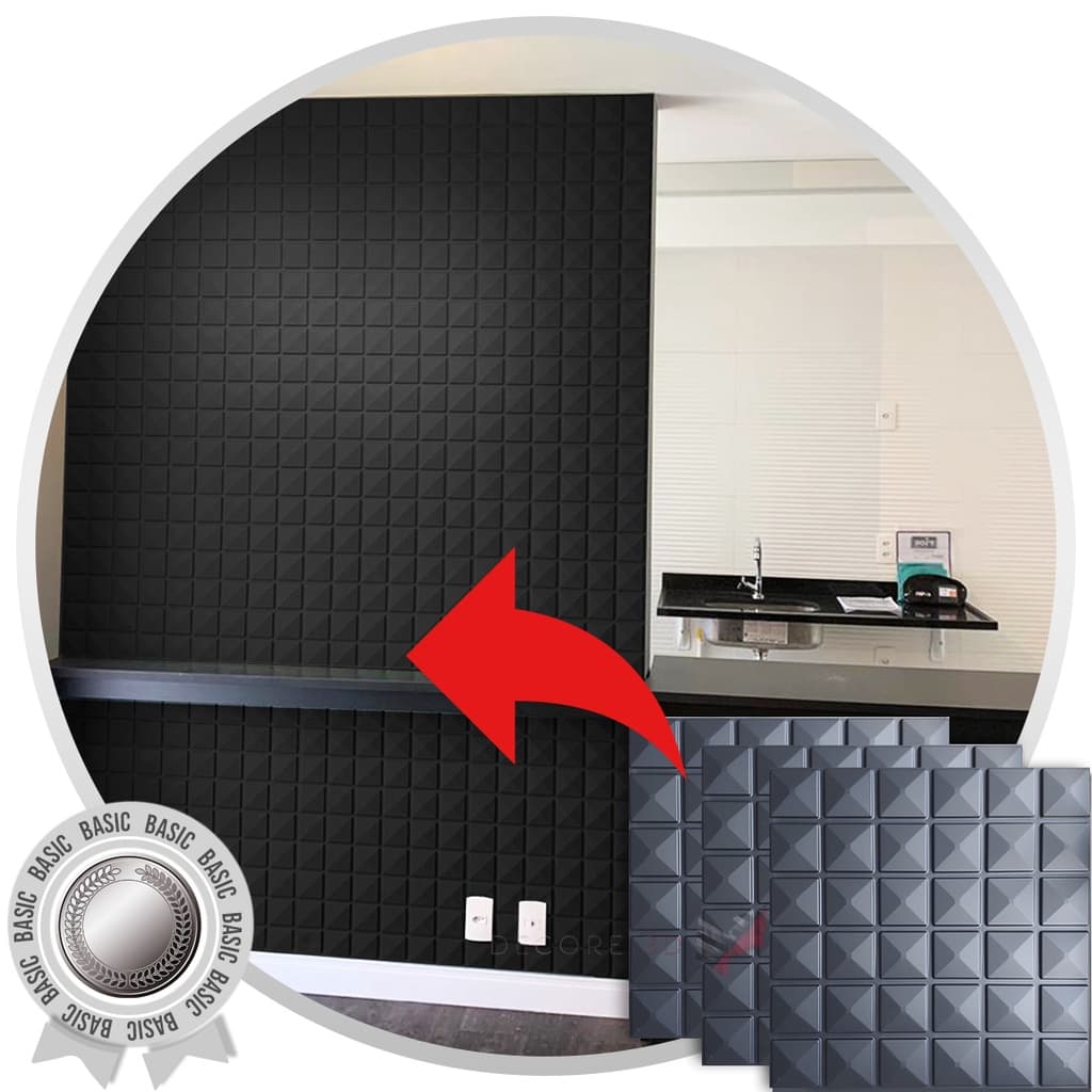 Placa 3D PVC Basic 50x50 Revestimento de Parede Inca Preta