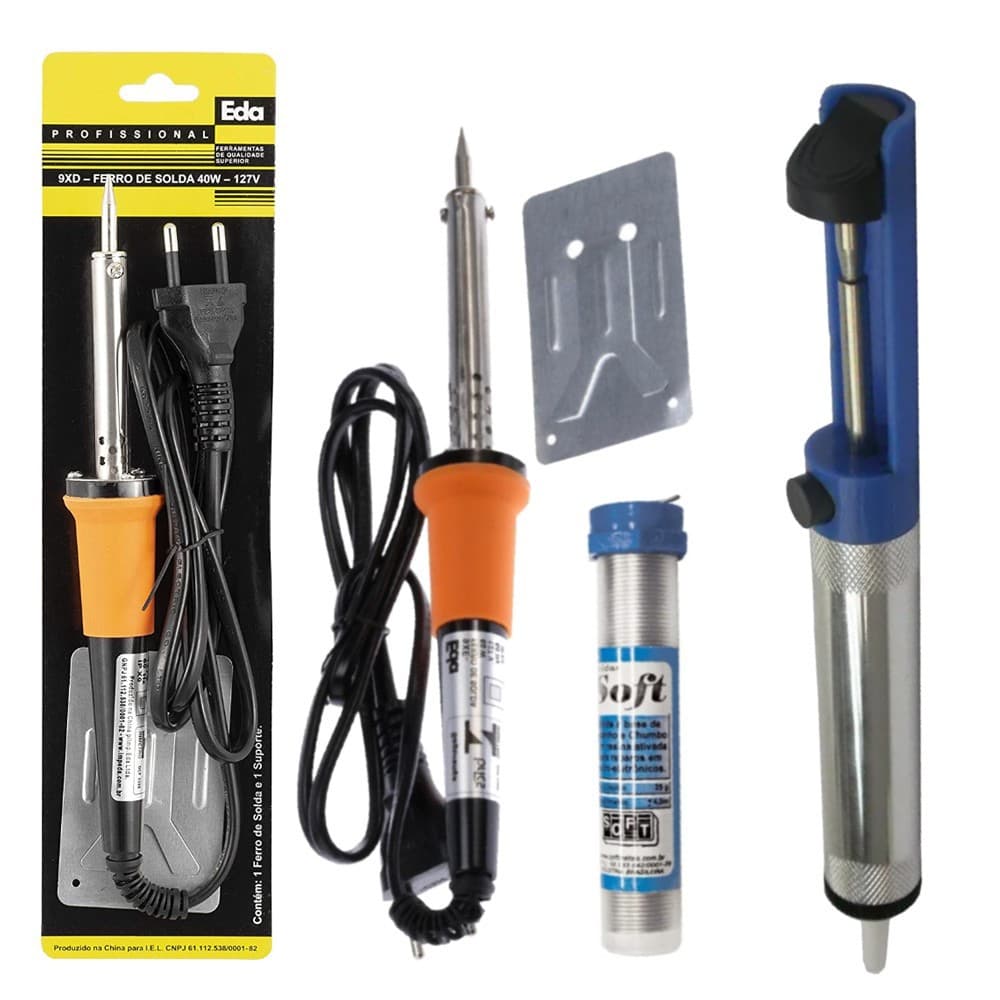 Kit Ferro Solda e Tubete Estanho com Resina e Sugador Solda