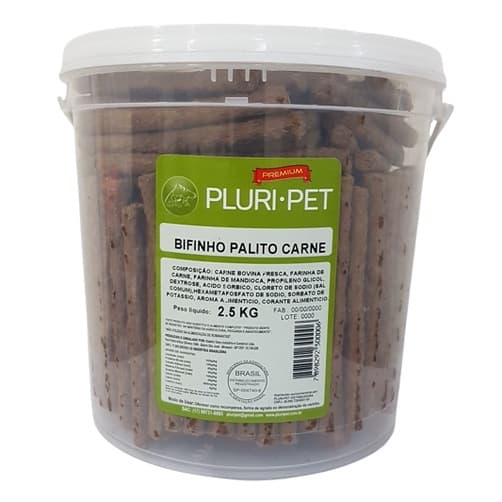 Bifinho Macio Palito - PLURI-PET - Sabor Carne Defumada - 2,5 Kg (Balde/Pote)