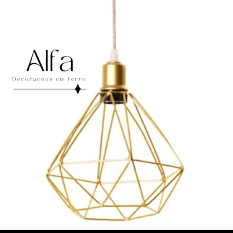 Pendente Diamante Aramado Dourado Cabo 1 Metros Cristal