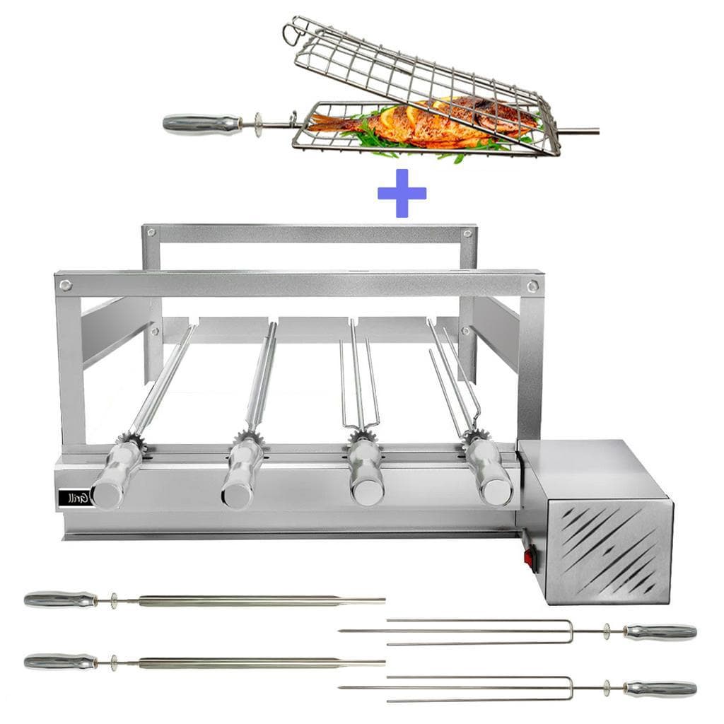 Churrasqueira Giratória Grill Inox Gira Soft Grill 4 Espetos + Espeto Grelha Lado Direito
