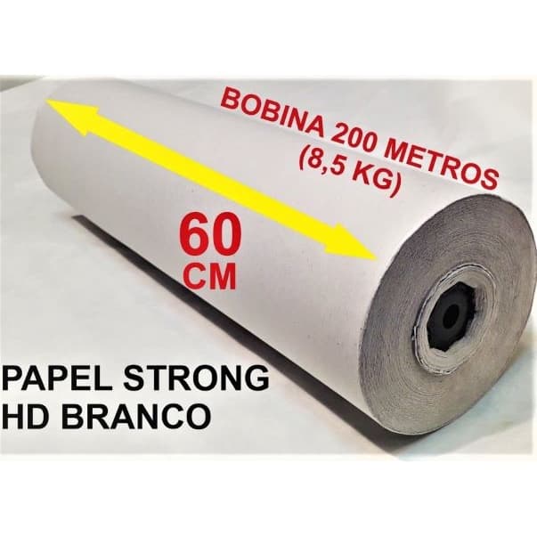 BOBINA ROLO 200 m PAPEL JORNAL MANILHA STRONG HD BRANCO 60 cm Largura