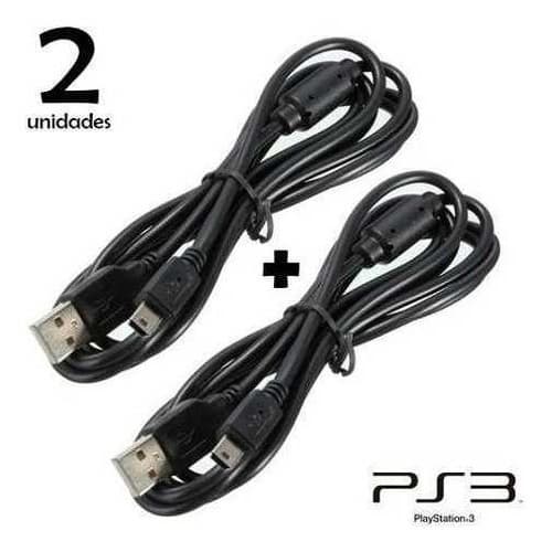 Kit 2 Cabos Usb Para Carregar Controle De Ps3 Com 1.80 Metros
