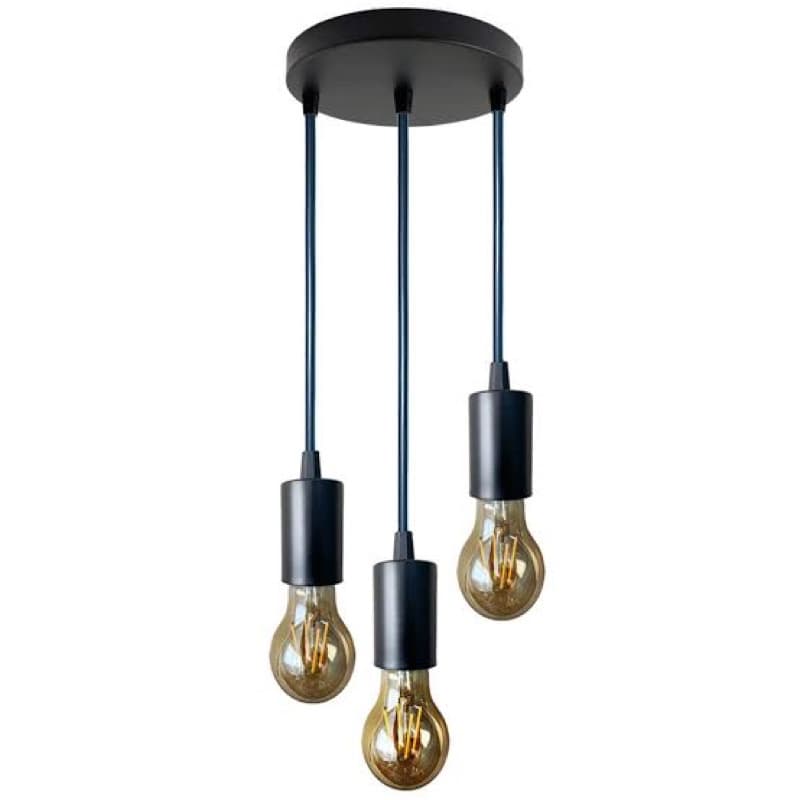 Luminária Pendente Trio Industrial Vintage Fio Simples Preto