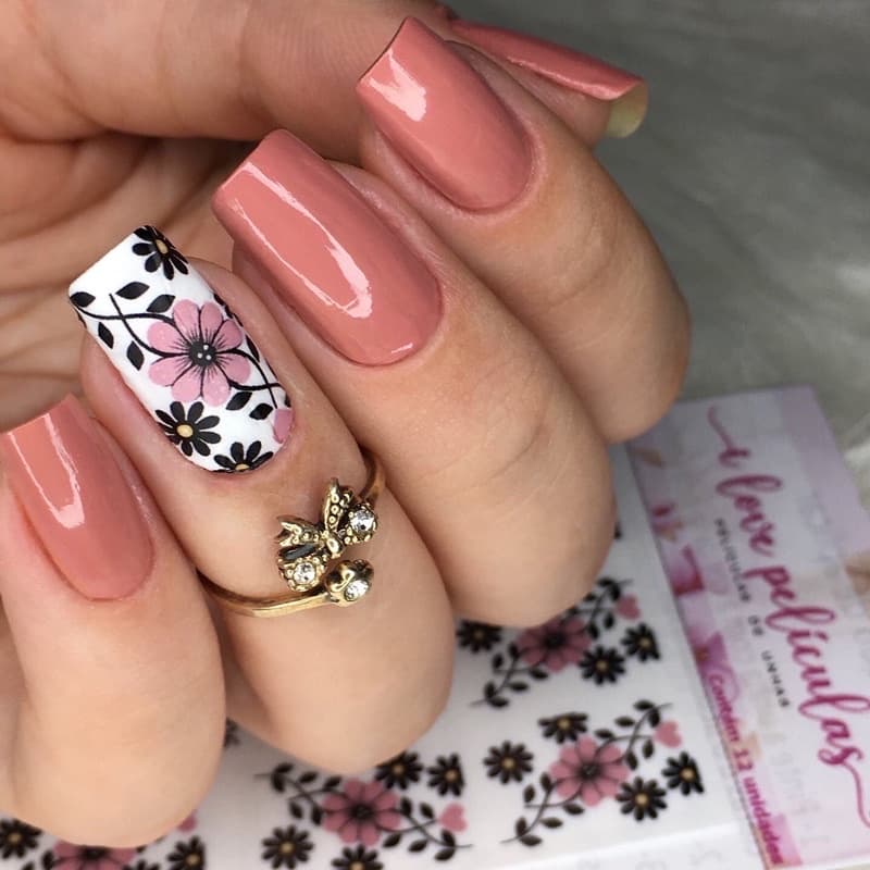 Adesivos de unha floral nude marrom cartela com 12 adesivos FRL - 006 / Adesivos,películas,nails art,unhas decoradas