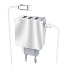 Carregador De Parede Borofone Com Cabo Type-c 1m 3 Usb 3.1a