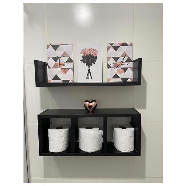 Nicho 2 Peças De Banheiro Mdf Preto Decorativo Multiuso Instalação Invisível alta qualidade