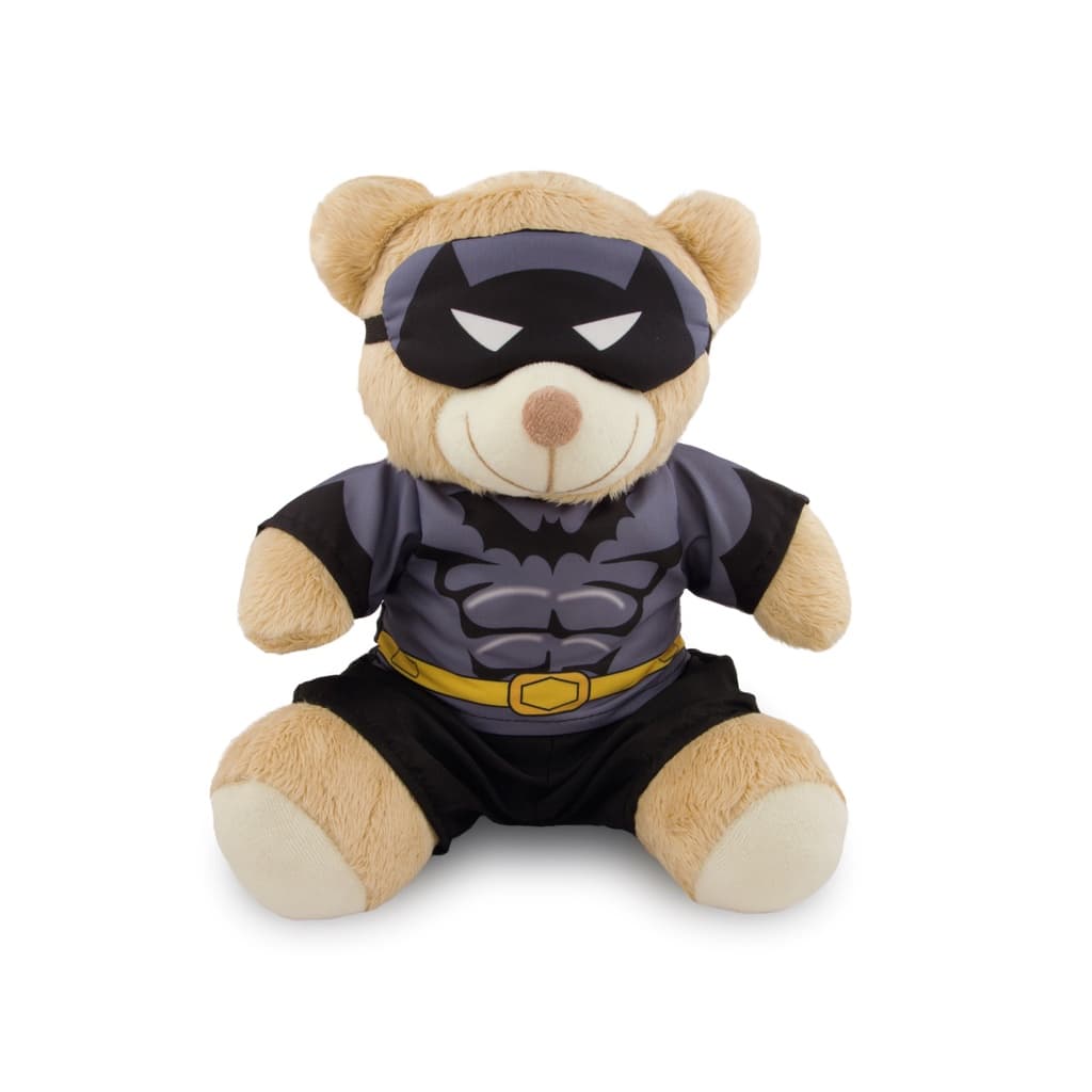 Ursinho Super Herói Fantasia Morcego 25cm Anti-alérgico Presente Dia das Crianças