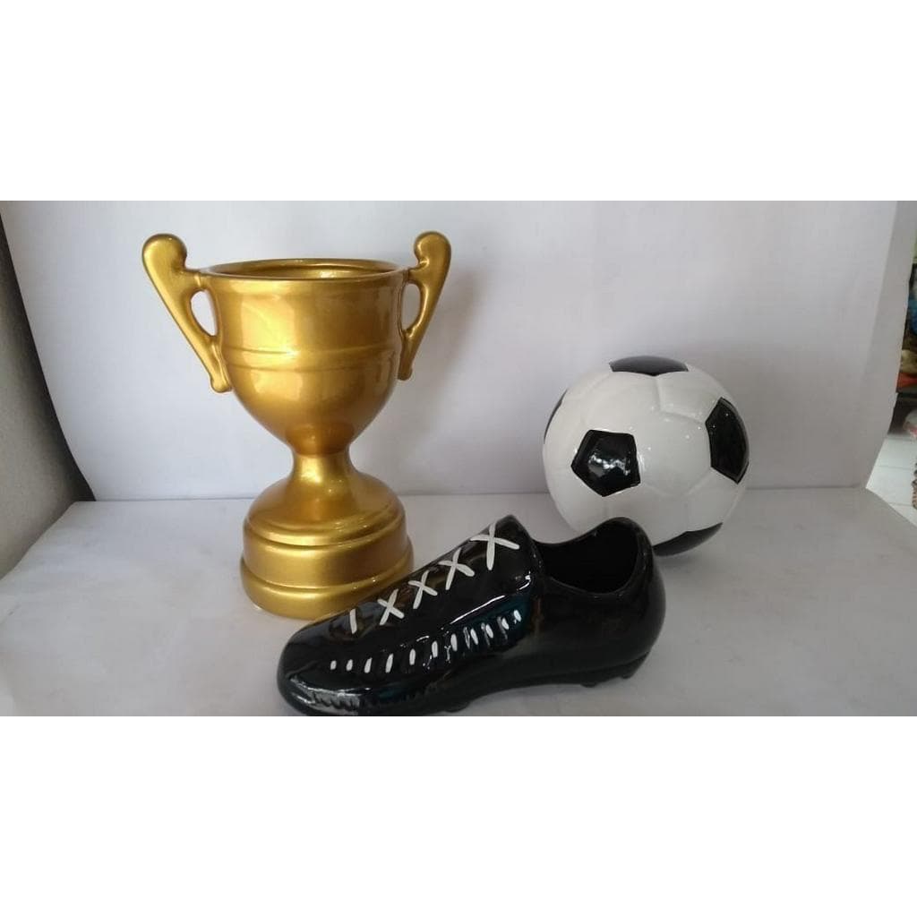 Kit Conjunto Tema Futebol Times Decoração Ceramica 3 Pç