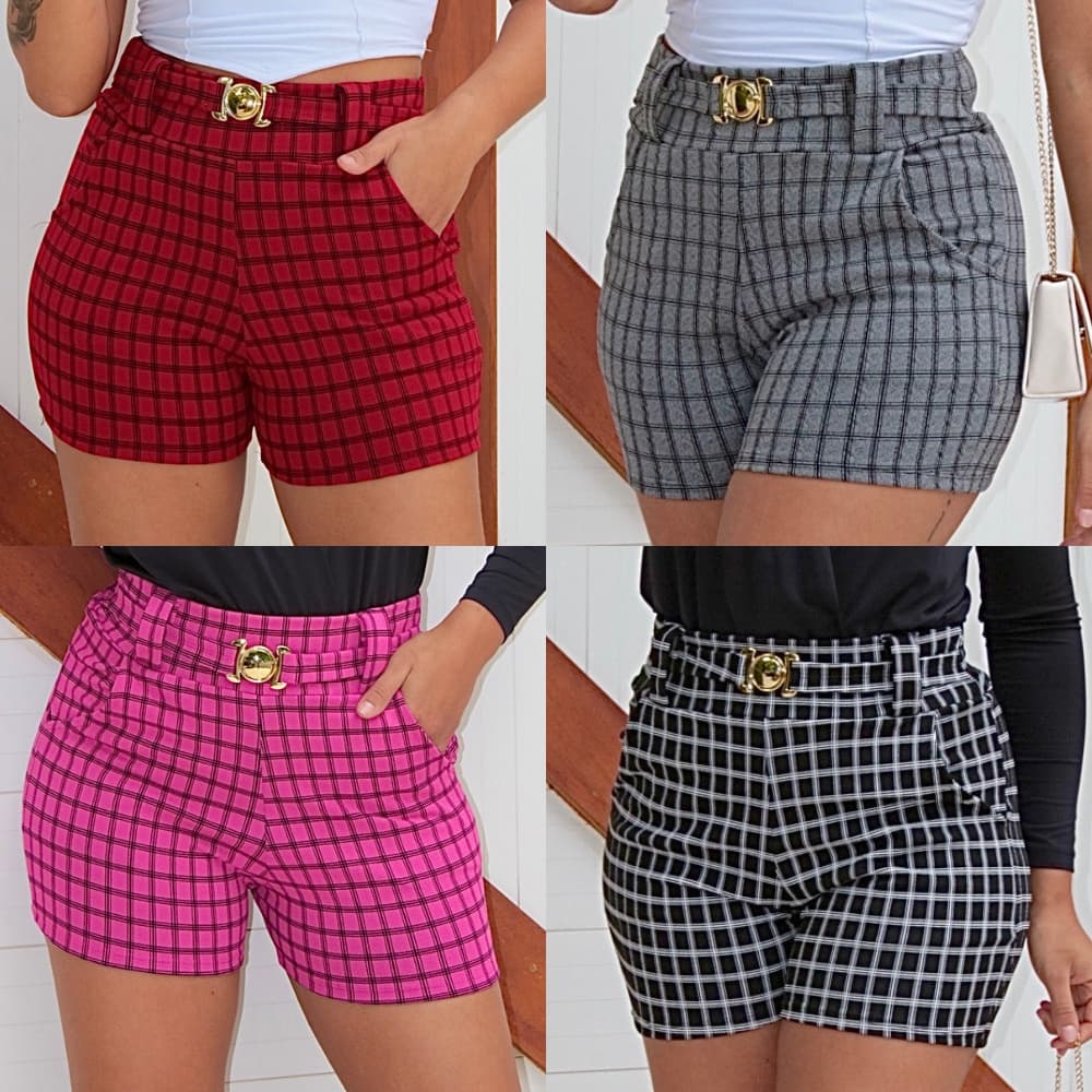 Short Feminino Bermuda Feminina com Bolso na Frente e Cinto - ENVIO IMEDIATO