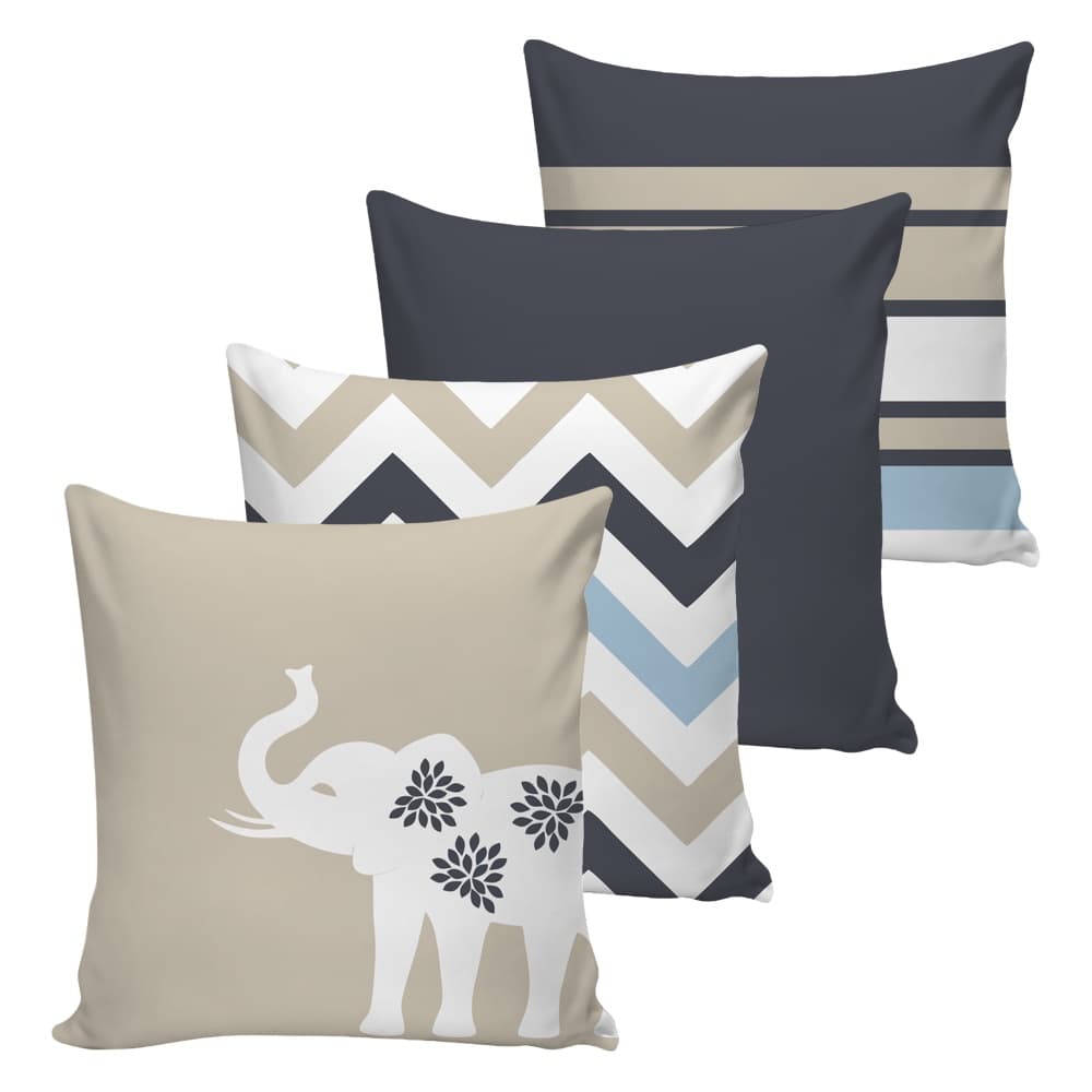 Kit com 04 Capas Para Almofada Bege Estampada com zíper - 40cm x 40cm - Decoração Sofá ou Cama