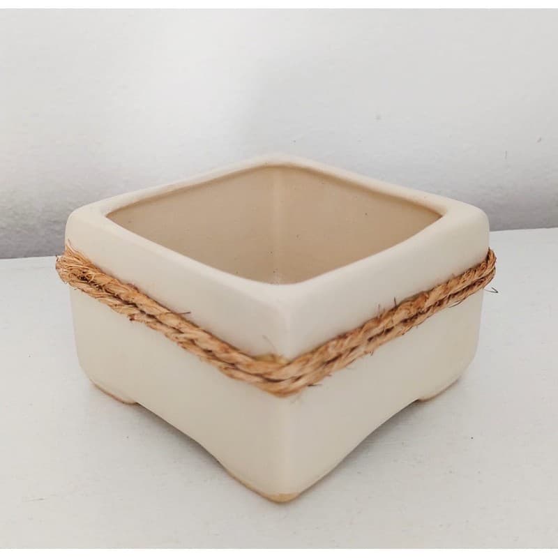 🟫 cachepô marfim / cachepot corda / vaso marfim / vasinho artesanal decorativo feito à mão para casa jardim cozinha área externa sala presente artesanais artesanato luxo cerâmica