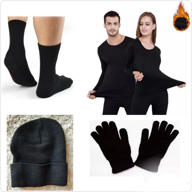 Kit Conjunto Térmico ( BLUSA + CALÇA + MEIA + LUVA + TOUCA ) Frio Inverno Femin. Masc. UNISSEX 34a44 ( Cor Preto )