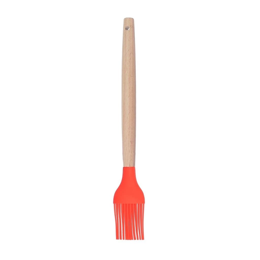 Pincel Culinario Vermelho Silicone Cabo Bambu Profissional