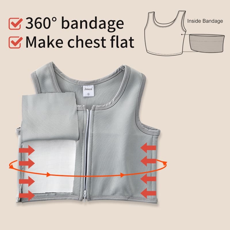Bandagem Peito Pasta Moleca Regata S-6XL Zíper Frontal 3 Cores Lésbica Tomboy Cosplay Curto Respirável De