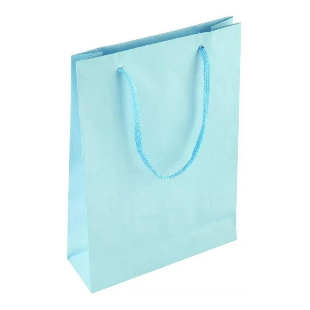 50 Sacolas De Papel Azul Bebê Presente 25x17x6cm Bolsa Festa