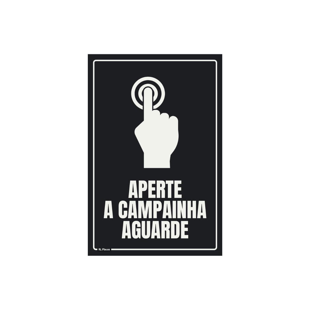 Placa de Sinalização Aperte a Campainha e Aguarde 10 x 15 - Pictograma Botão - Preta Vertical