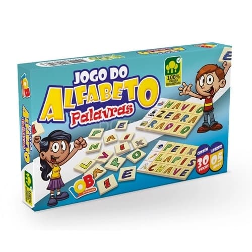 JOGO EDUCATIVO DO ALFABETO PALAVRAS 30 PEÇAS MADEIRA IOB BRINQUEDOS