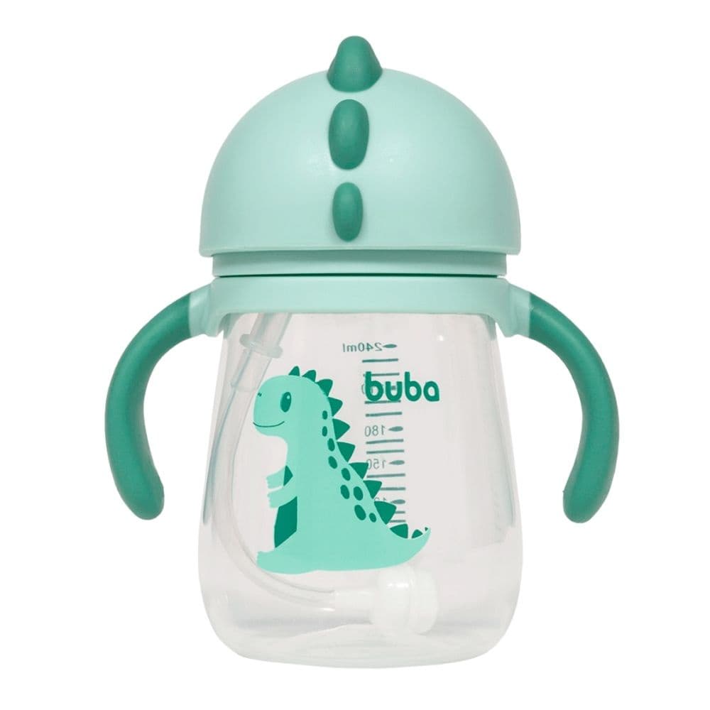 Copo Bebe Com Canudo Silicone Alca e Valvula Treinamento Buba 11826 Verde Meninos