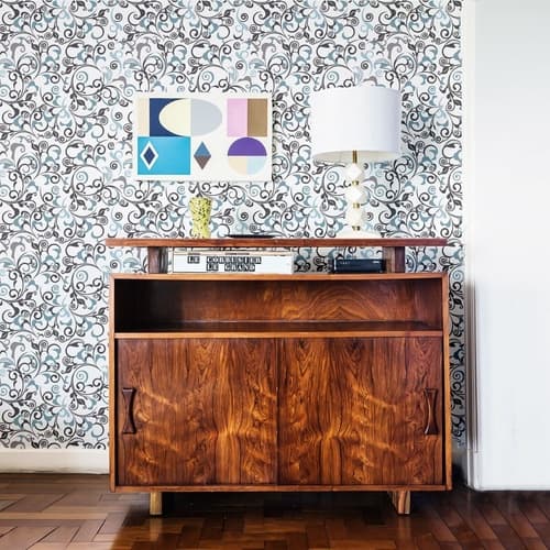 Papel De Parede Adesivo Abstrato Floral Azul E Cinza 1,50mts