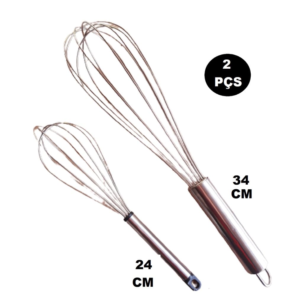 Kit 2 Batedores De Clara Em Neve Ovos Fuet Inox 24, 34 Cm