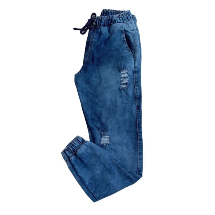 Calças Jeans Rasgada Dest Masculina Jogger C/ Punho Elastico