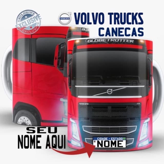 caneca personalizada caminhão caminhoneiro volvo globetrotter