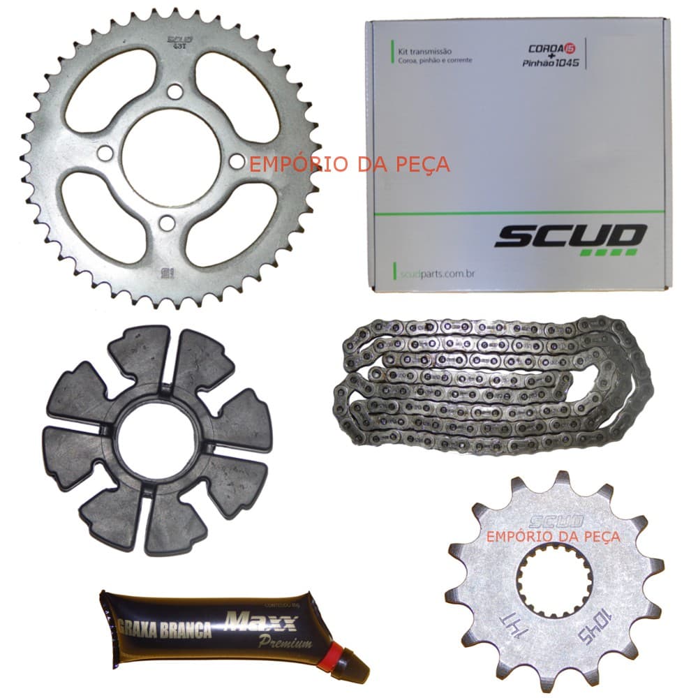 kit Relação Transmissão Para Moto Yes 125 Intruder Original Scud Sem Retentor + Coxim Coroa