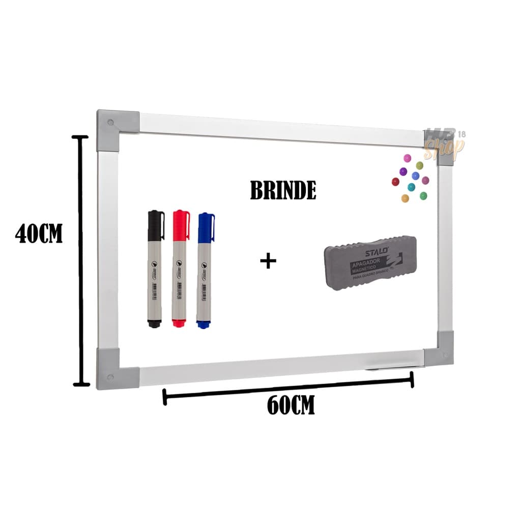 Quadro Lousa Branco Magnético Color 60X40 Mol Aluminio Stalo