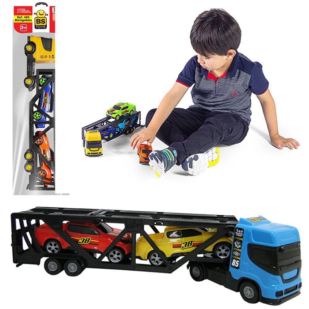 Kit 3 Peças (Mini Caminhão De Reboque , Mini Cegonheiro e Mini Ônibus) Brinquedo BS TOYS