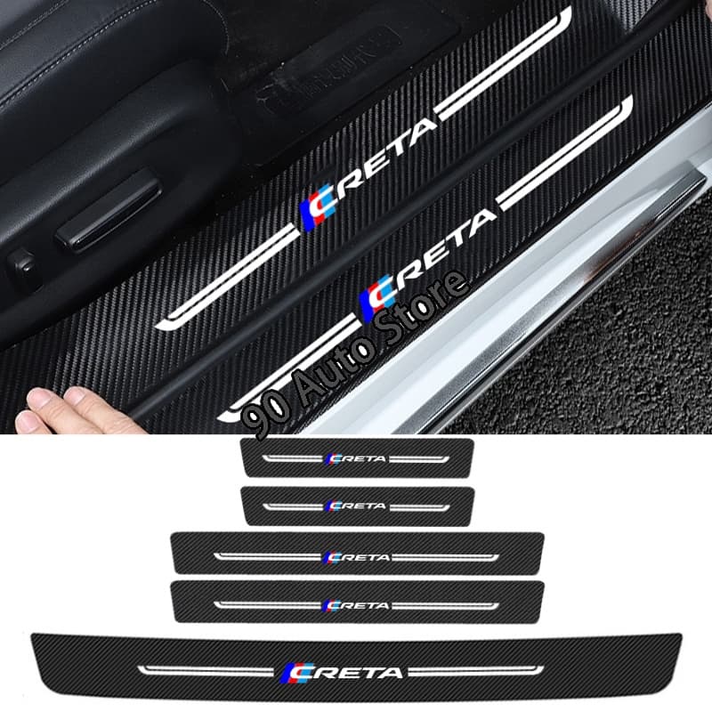4pçs Para Hyundai Creta Emblema De Fibra De Carbono Carro Protetor De Soleira De Porta Do Tronco Traseiro Proteção De Pára-Choques Decoração De Adesivos