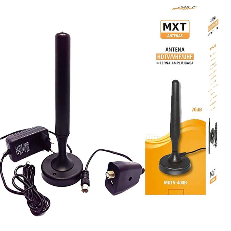 Antena Tv Digital Interna **Amplificada** MXT Hdtv 4k Fm UHF Cabo 5 metros  Conector Rosca Original