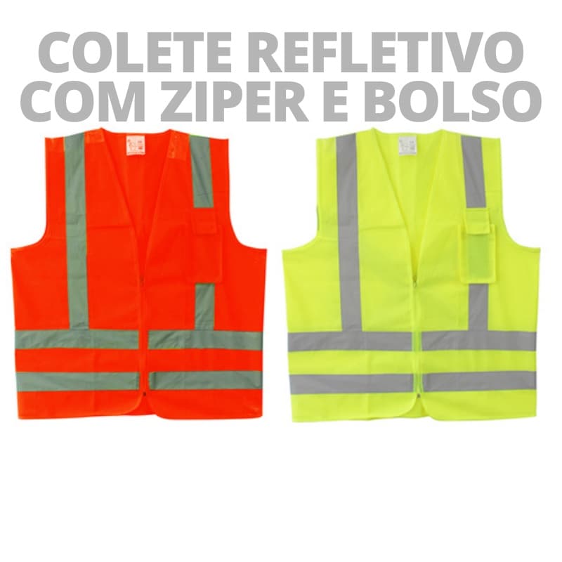 Colete Refletivo Com ZÍper e Bolso - AMARELO e LARANJA