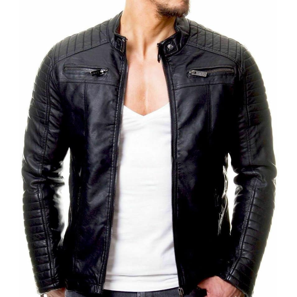 jaqueta de couro masculina motoqueiro Promoção