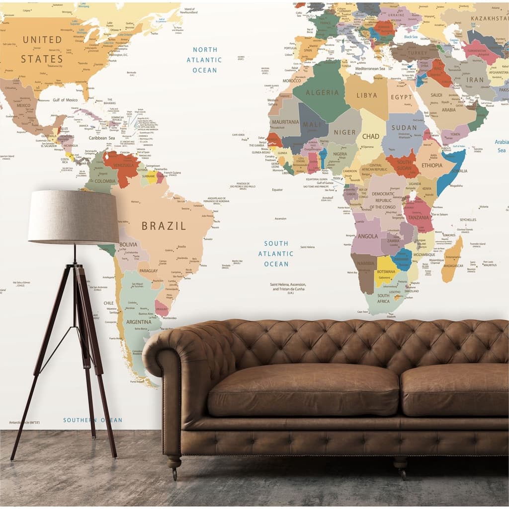 Adesivo Parede Decorativo Mapa Mundi E Brasil Painel Papel Parede Gigante GG41