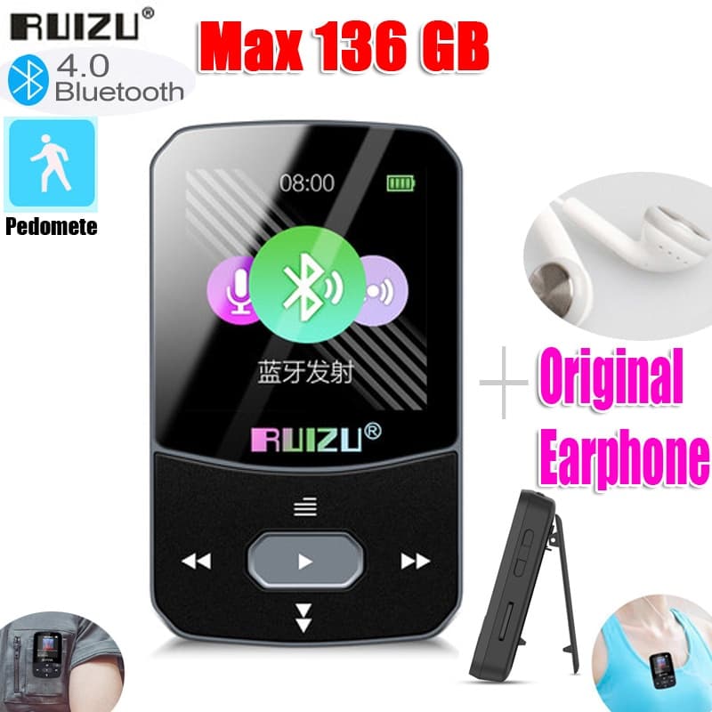 Nova Chegada Original RUIZU X52 Esporte Bluetooth MP3 Player 16gb Clipe Mini Com Suporte De Tela FM , Gravação , E-Book