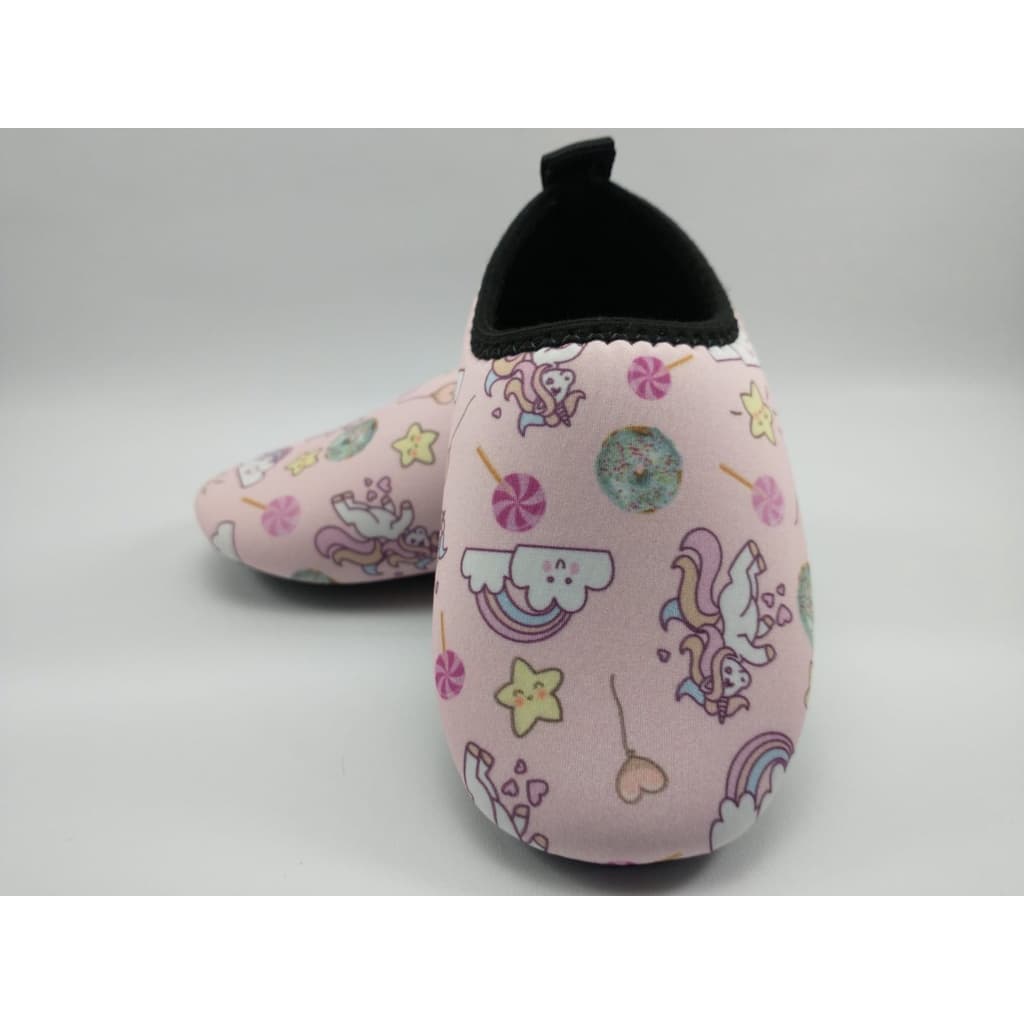 Sapatilha Feminina Infantil Meia Antiderrapante Calce fácil Pantufa Chinelo Unicórnio Rosa-Claro